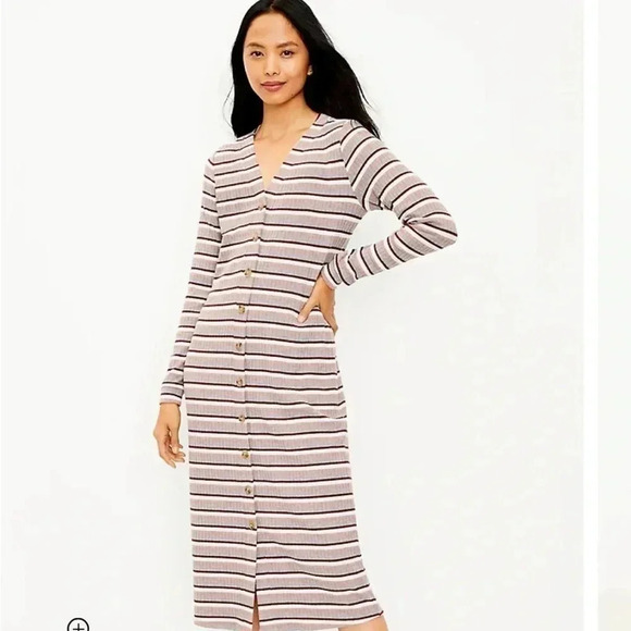 Loft striped button down shirt dress size small - Picture 2 of 11